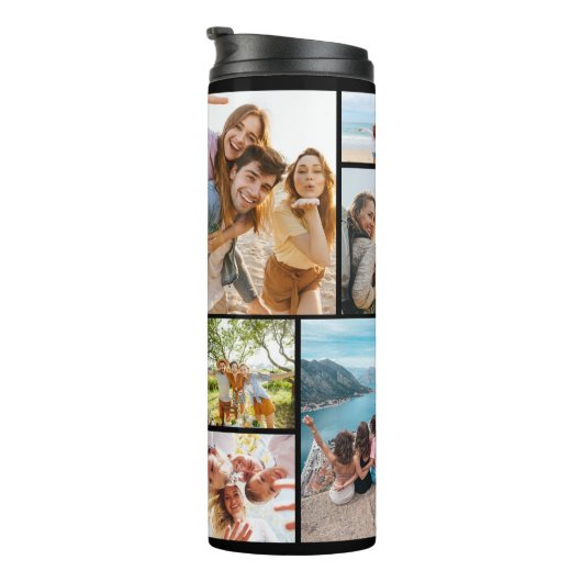 Moderne Monogram Gepersonaliseerde 12 Fotocollage Thermosbeker (Geroteerd rechts)