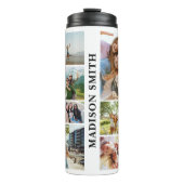 Moderne Monogram Gepersonaliseerde 12 Fotocollage Thermosbeker (Voorkant)