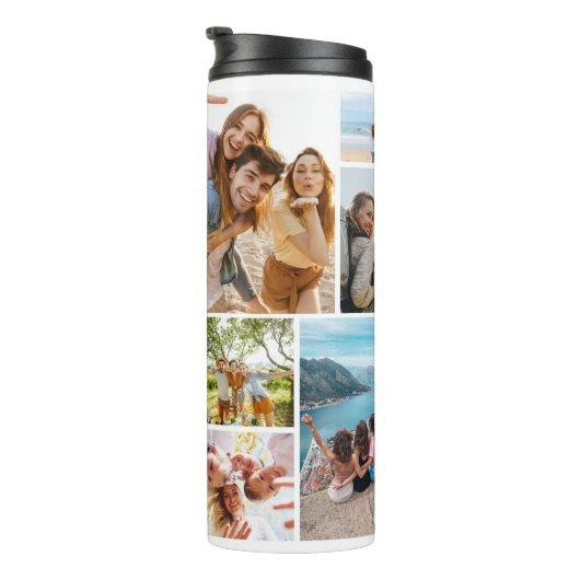 Moderne Monogram Gepersonaliseerde 12 Fotocollage Thermosbeker (Geroteerd rechts)