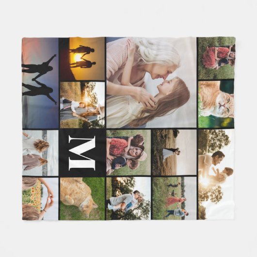 Moderne Monogram Gepersonaliseerde 14 Fotocollage Fleece Deken (Voorkant (Horizontaal))