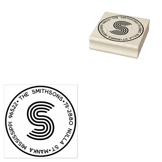 Moderne Monogram Gepersonaliseerde Familienaam & A Rubberstempel (Gestempeld)