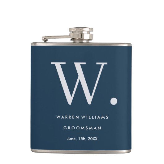 Moderne monogram gepersonaliseerde Groomsman Hip F Heupfles (Voorkant)
