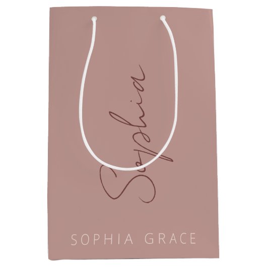 Moderne Monogram Geschreven Schrift Stof Roze Medium Cadeauzakje (Voorkant)