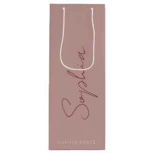 Moderne Monogram Geschreven Schrift Stof Roze Wijn Cadeautas