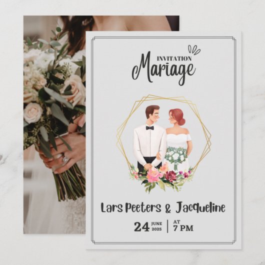 moderne monogram gevouwen huwelijks- kaart (Voorkant / Achterkant)