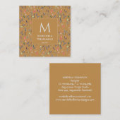 Moderne MONOGRAM Gold Bloemenaquarel Vierkante Visitekaartje (Voorkant / Achterkant)