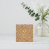 Moderne MONOGRAM Gold Bloemenaquarel Vierkante Visitekaartje (Staand voorkant)