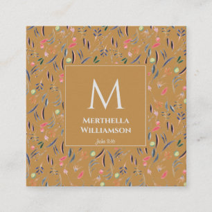 Moderne MONOGRAM Gold Bloemenaquarel Vierkante Visitekaartje