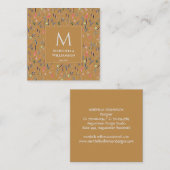 Moderne MONOGRAM Gold Floral-Waterverf Vierkante Visitekaartje (Voorkant / Achterkant)