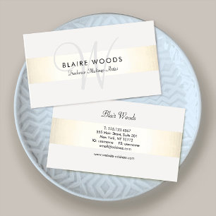 Moderne Monogram Gold White Striped Visitekaartje