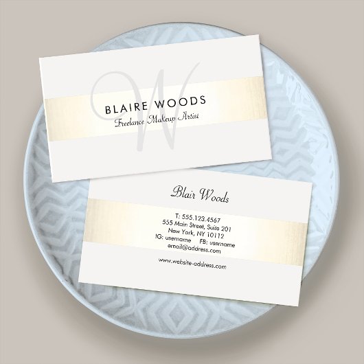 Moderne Monogram Gold White Striped Visitekaartje