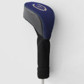 Moderne Monogram Golfer Naam Goud Blauw Leer Golfheadcover (Schuin)