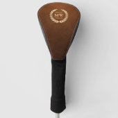 Moderne Monogram Golfer Naam Goud Bruin Leer Golfheadcover (Voorkant)