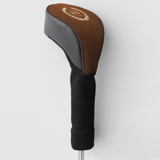 Moderne Monogram Golfer Naam Goud Bruin Leer Golfheadcover (Schuin)