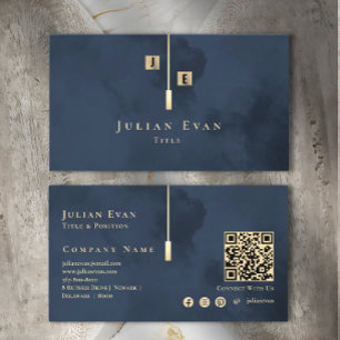Moderne Monogram Goud Navyblauw Visitekaartje