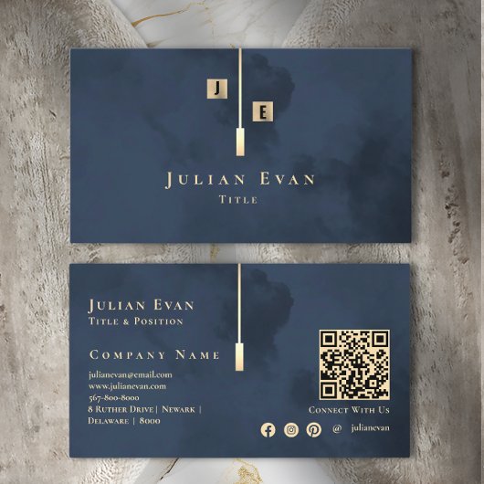 Moderne Monogram Goud Navyblauw Visitekaartje