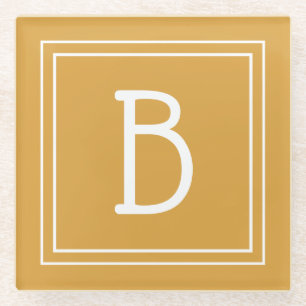 Moderne Monogram Gouden Geel & Witte Initiaal Glazen Onderzetter