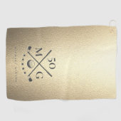 Moderne Monogram Gouden Golfer Verjaardag Golf Golfhanddoek (Horizontaal)