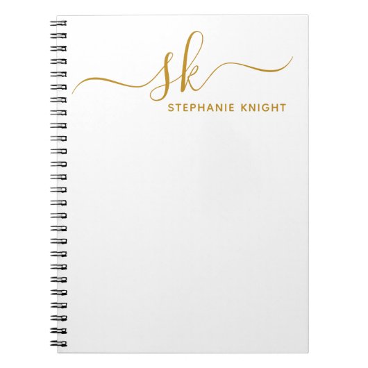Moderne Monogram Gouden Script Calligrafie Maatwer Notitieboek (Voorkant)