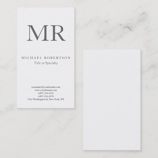 Moderne monogram grijs witte minimumplaat visitekaartje (Voorkant / Achterkant)