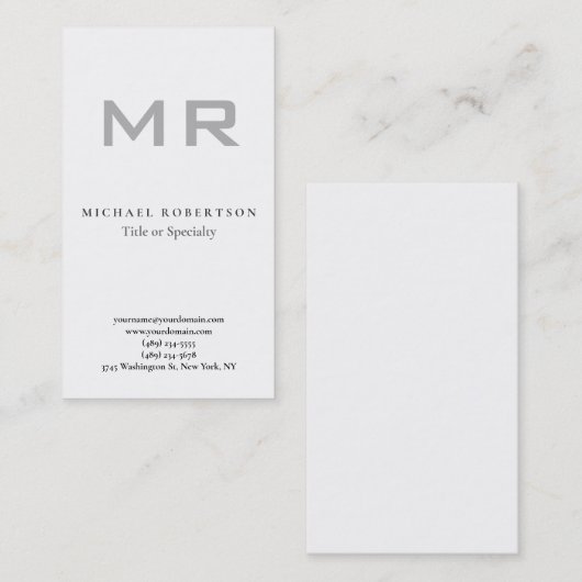 Moderne monogram grijs witte minimumplaat visitekaartje (Voorkant / Achterkant)