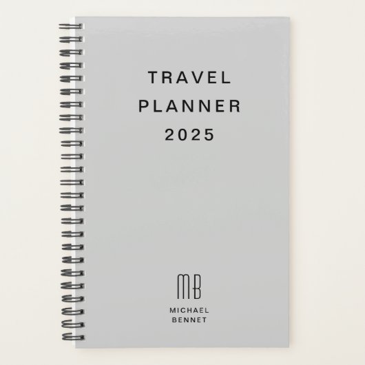 Moderne Monogram Grijze Reis Planner (Voorkant)