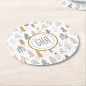 Moderne monogram, grillige winterbomen ronde kartonnen onderzetter (Gebogen)