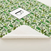 Moderne Monogram Groen Botanisch Patroon Sherpa Deken (3/4)
