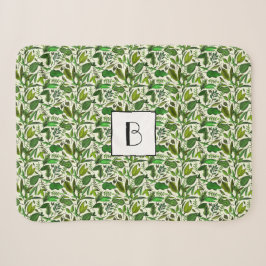 Moderne Monogram Groen Botanisch Patroon Sherpa Deken