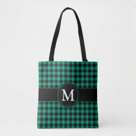 Moderne Monogram Groen Geruit Tote Bag