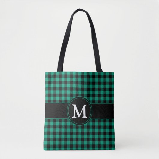 Moderne Monogram Groen Geruit  Tote Bag (Voorkant)