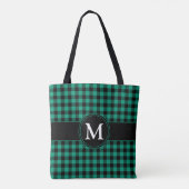 Moderne Monogram Groen Geruit  Tote Bag (Achterkant)
