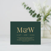 Moderne Monogram Groen Goud Bruiloft Uitnodiging (Staand voorkant)
