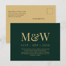 Moderne Monogram Groen Goud Bruiloft Uitnodiging