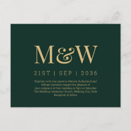 Moderne Monogram Groen Goud Bruiloft Uitnodiging