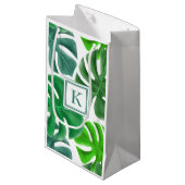 Moderne Monogram Groene Botanische Palmbladeren Klein Cadeauzakje (Voorkant Gekanteld)