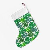 Moderne Monogram Groene Botanische Palmbladeren Kleine Kerstsok (Achterkant (Hangend))