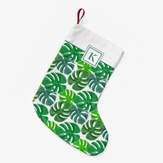 Moderne Monogram Groene Botanische Palmbladeren Kleine Kerstsok