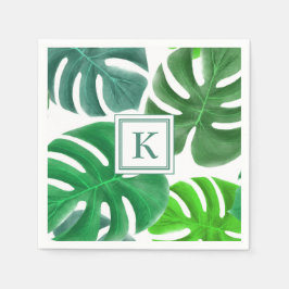Moderne Monogram Groene Botanische Palmbladeren  Servet
