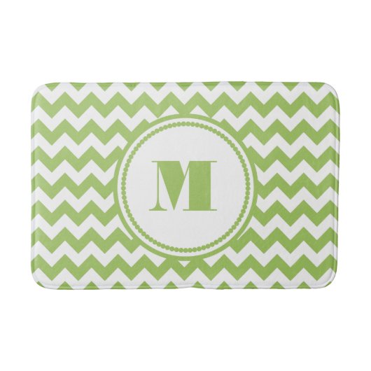 Moderne Monogram Groene Chevron Strepen Badmat (Voorkant)
