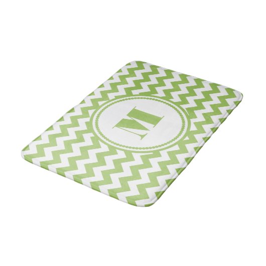Moderne Monogram Groene Chevron Stripes Badmat (Gekanteld)
