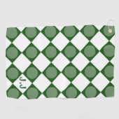Moderne Monogram Groene en Witte Magnetische Douan Golfhanddoek (Horizontaal)