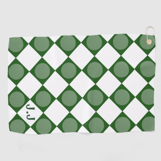 Moderne Monogram Groene en Witte Magnetische Douan Golfhanddoek (Horizontaal)