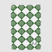 Moderne Monogram Groene en Witte Magnetische Douan Golfhanddoek (Voorkant)
