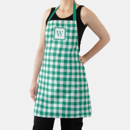 Moderne Monogram Groene Geruite Stof Schort