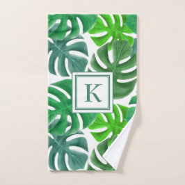 Moderne Monogram Groene Palmbladeren Bad Handdoek