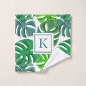 Moderne Monogram Groene Palmbladeren Bad Handdoek (Wasdoekje)
