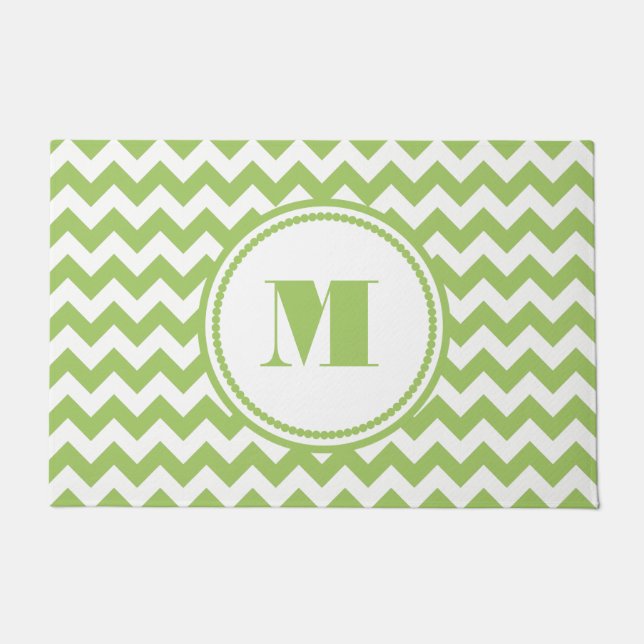 Moderne Monogram Groene Strepen Deurmat (Voorkant)