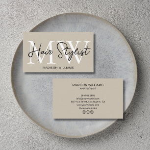 Moderne Monogram Hairstylist Beige Visitekaartje