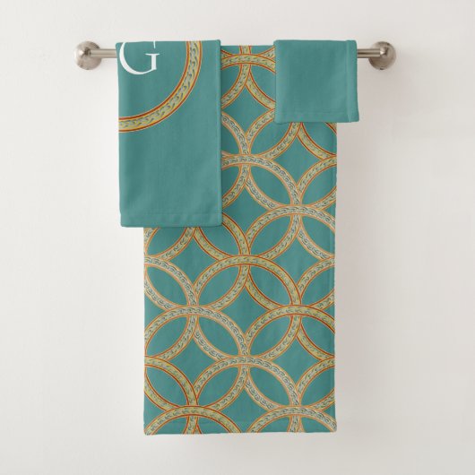 Moderne Monogram Handdoekenset l Cirkelpatroon Bad Handdoek (Insitu)
